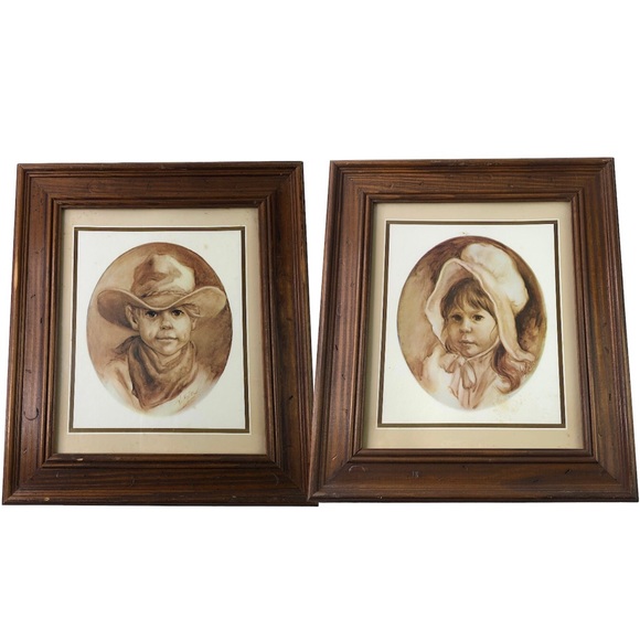 Vintage Wood Framed Art Print Signed Artist Vel Miller Young Cowboy Girl 1970s - Picture 1 of 11